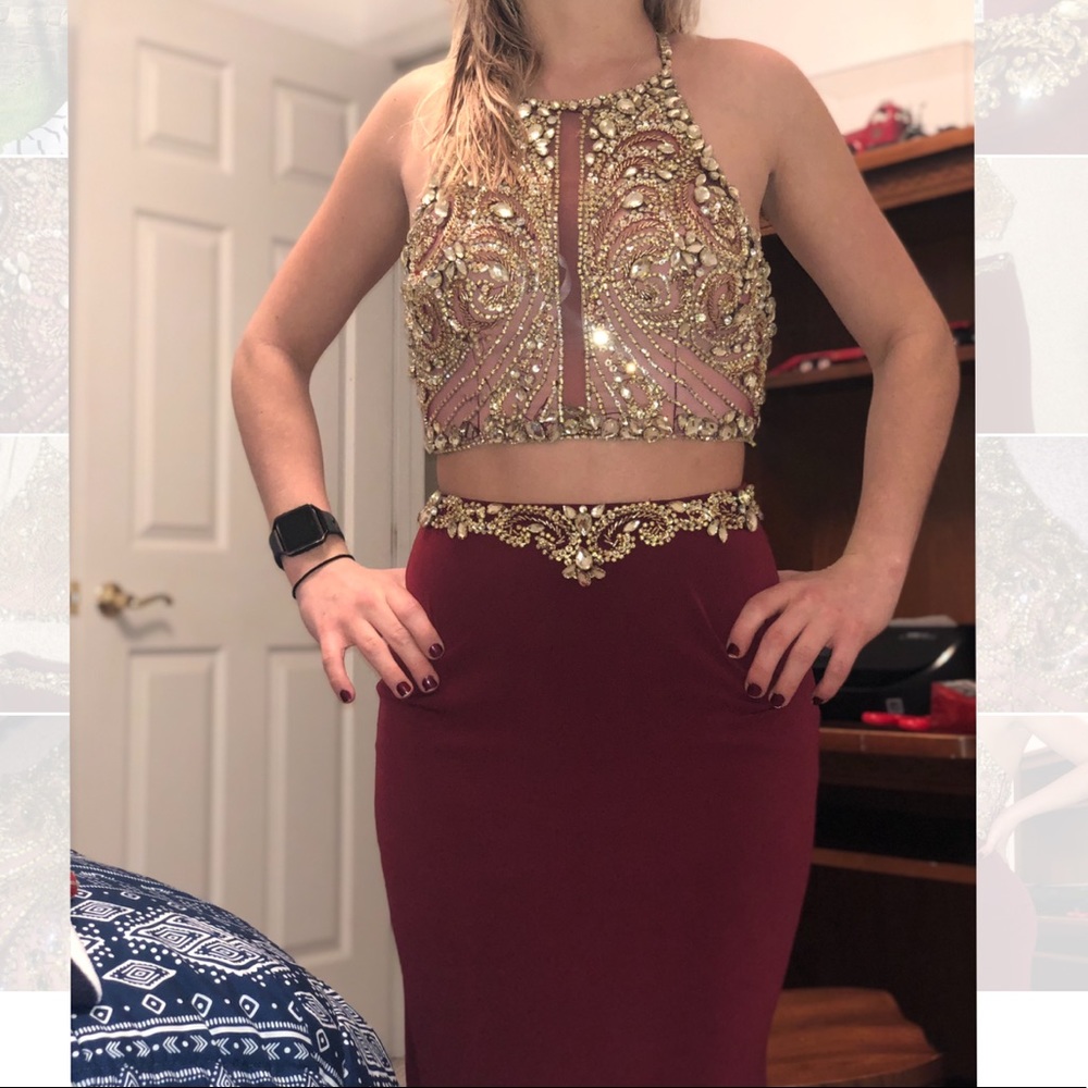 Jovani 2-piece burgundy/gold dress!